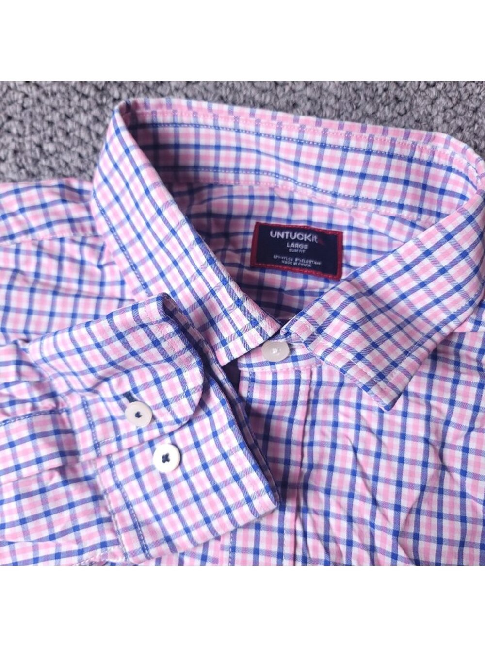 UNTUCKit Shirt Mens L Large Slim Pink Blue Button Long Sleeve Striped Plaid